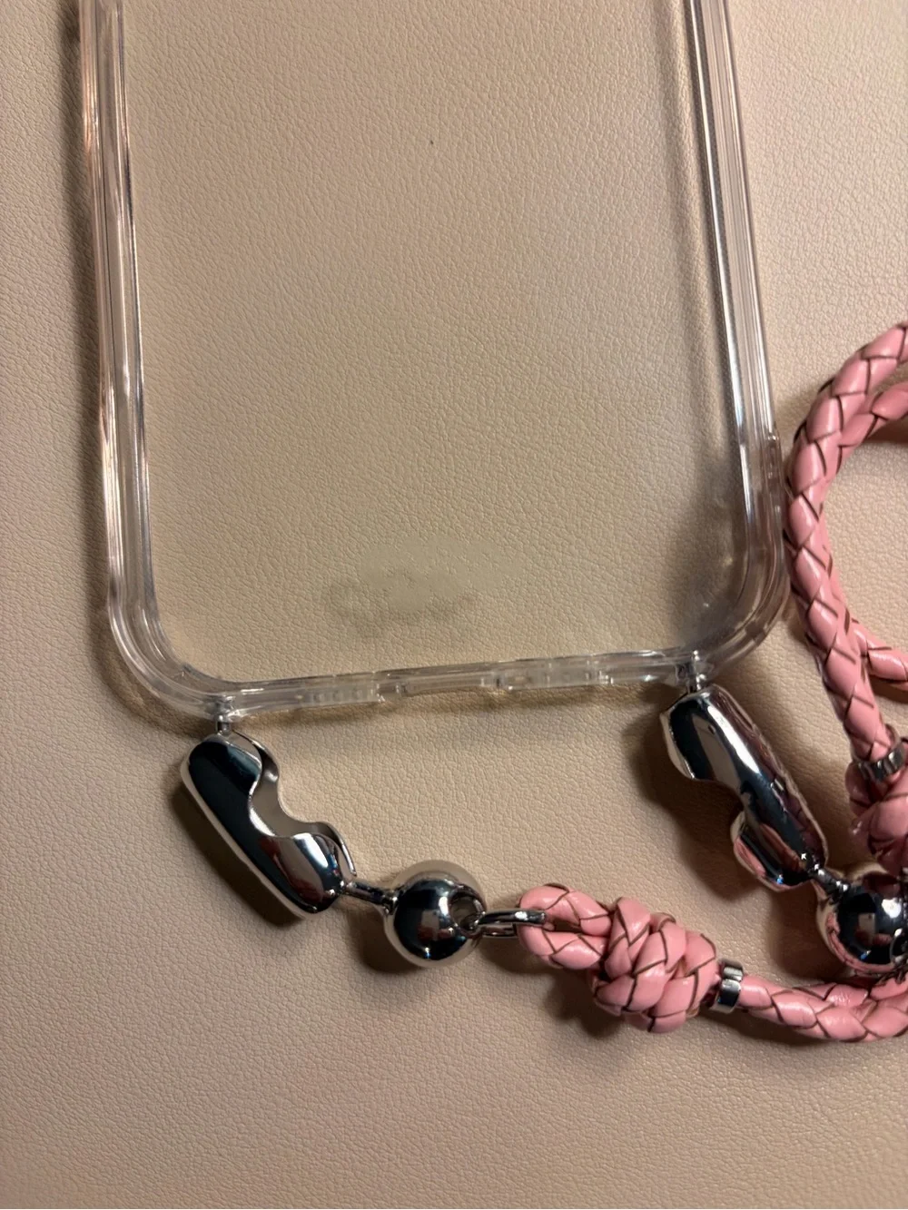 OSSA Clear iPhone AIR Phone Case with Pink Leather Braided Wrist Strap